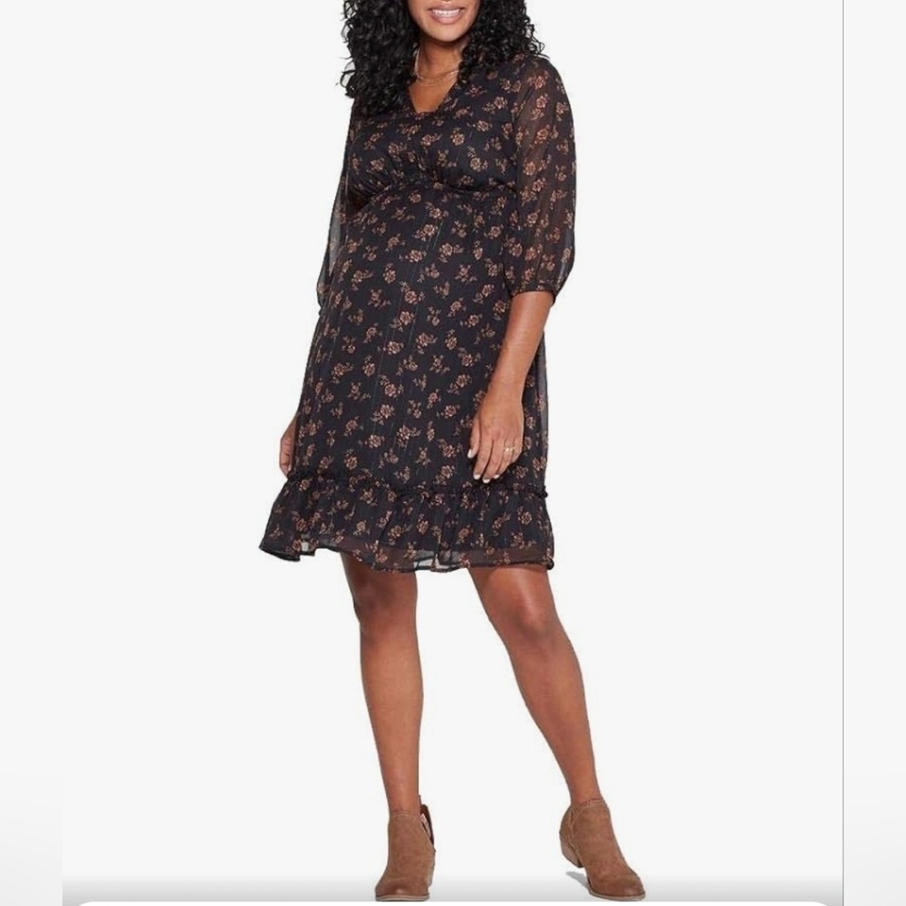 Isabel Maternity by Ingrid & Isabel Floral Print 3/4 Sleeve Woven Dress size M